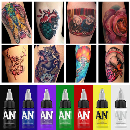15ml Tattoo Ink Set – 7 Bottles Black & Color Pigments  7 Bottles 15ml Tattoo Inks – Lining & Shading Colors