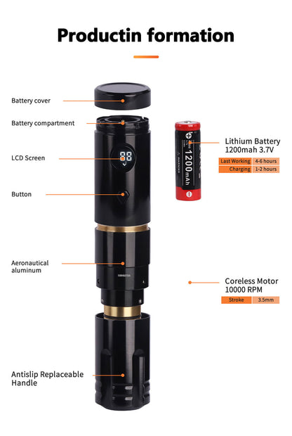 Wireless Tattoo Pen Kit with Integrated Cartridge Needle