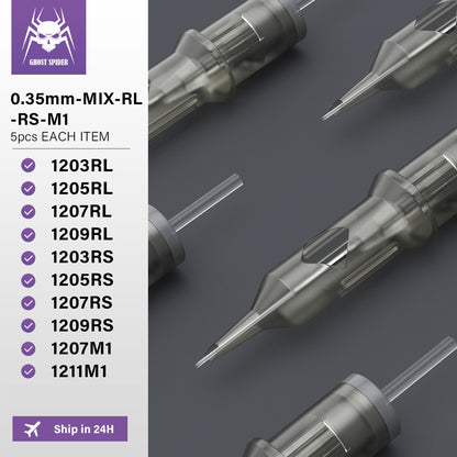 GHOST SPIDER Professional Tattoo Cartridge Needles – Short Taper, PMU & Cheyenne-Compatible (50pcs/Box)