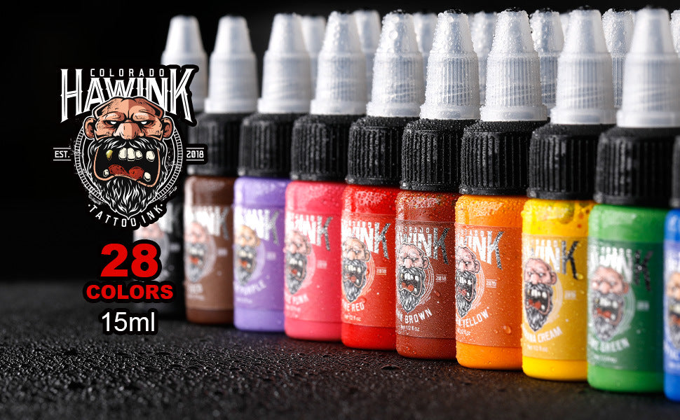 Hawink 28-Color Tattoo Ink Set – 15ml Bottles for Lining, Shading & Coloring