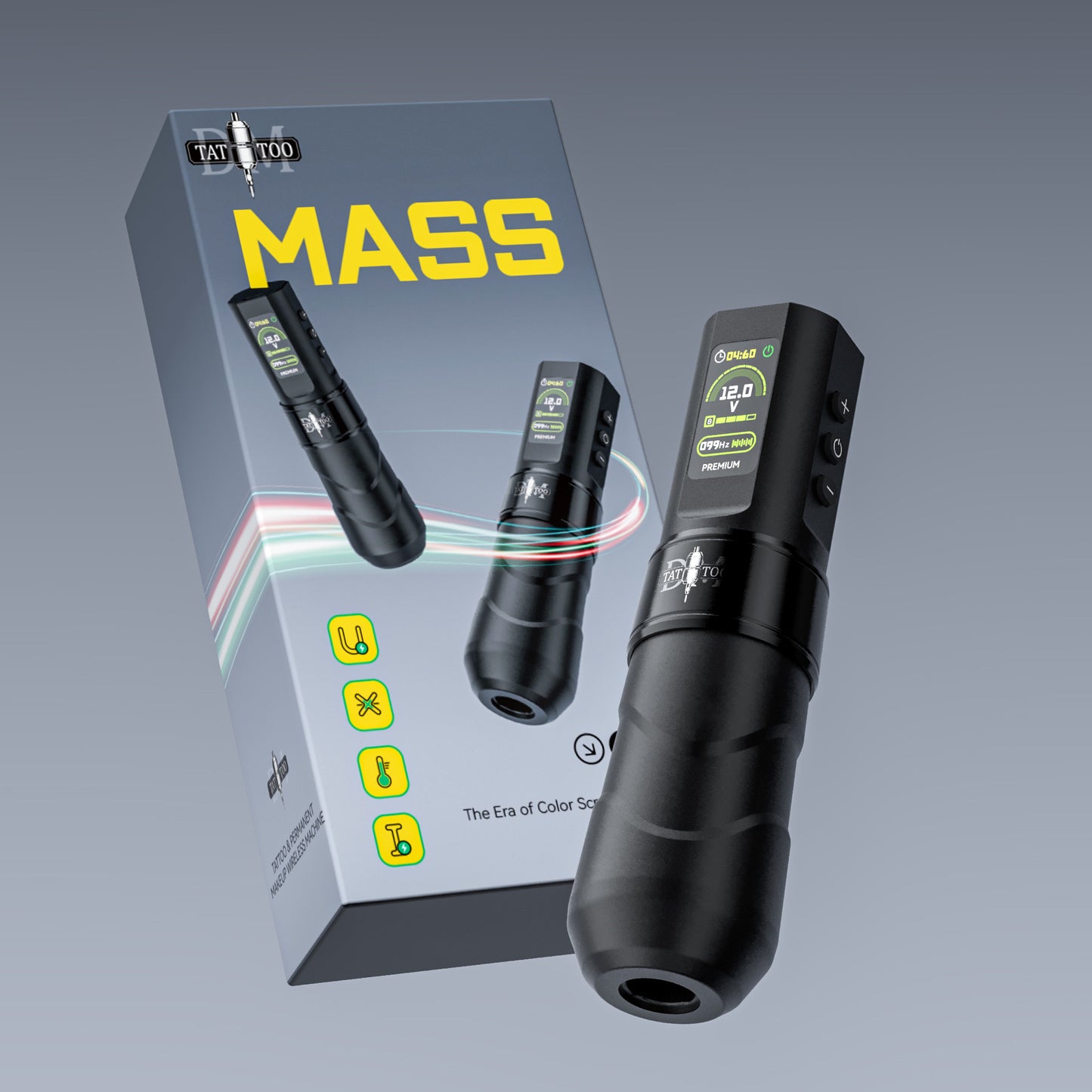 MASS Wireless Tattoo Pen with Color Display – 1500mAh Battery Tattoo Machine