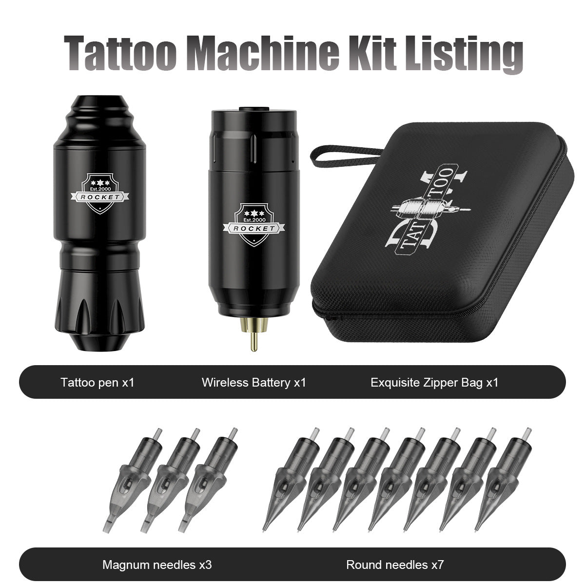 Wireless Rocket-Style Short Tattoo Pen Kit – All-in-One Rotary Motor Tattoo Machine
