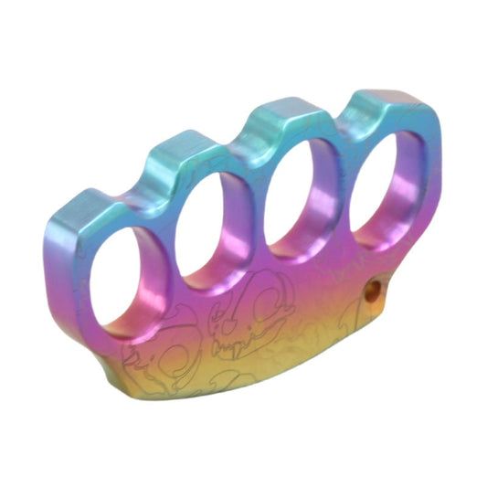 Titanium EDC collectible featuring rainbow heat-anodized finish and precision CNC craftsmanship.