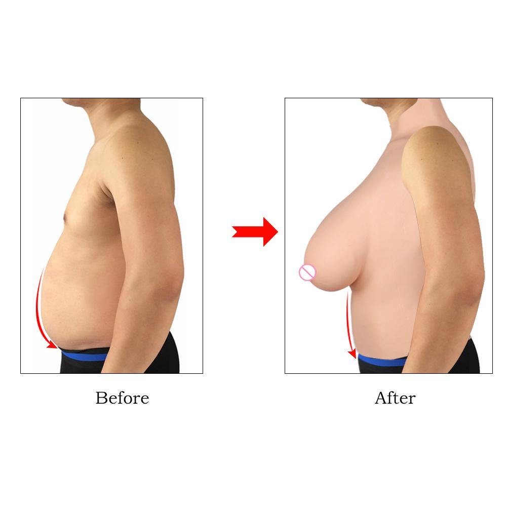 High-Neck Silicone Breastplate with Navel — C–G Cup