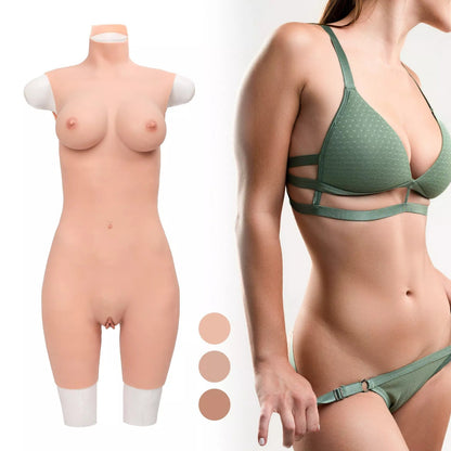 Three-Quarter Silicone Bodysuit with D-Cup Breast Forms