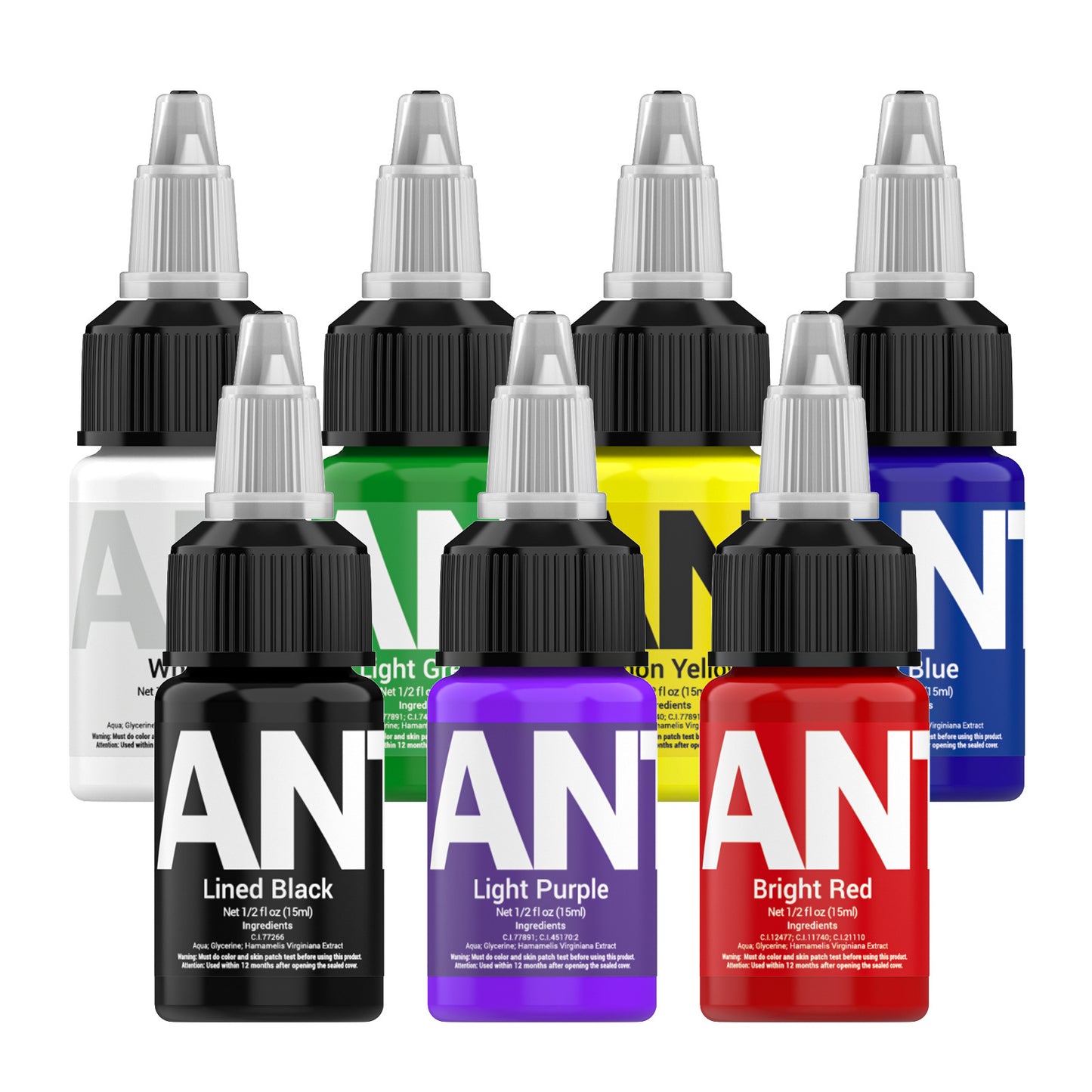 ANTIKE 15ml Tattoo Ink Set – 7 Bottles Black & Colors