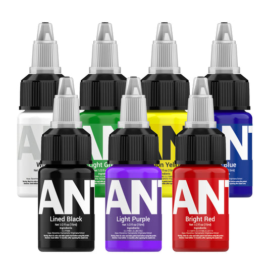 ANTIKE 15ml Tattoo Ink Set – 7 Bottles Black & Colors