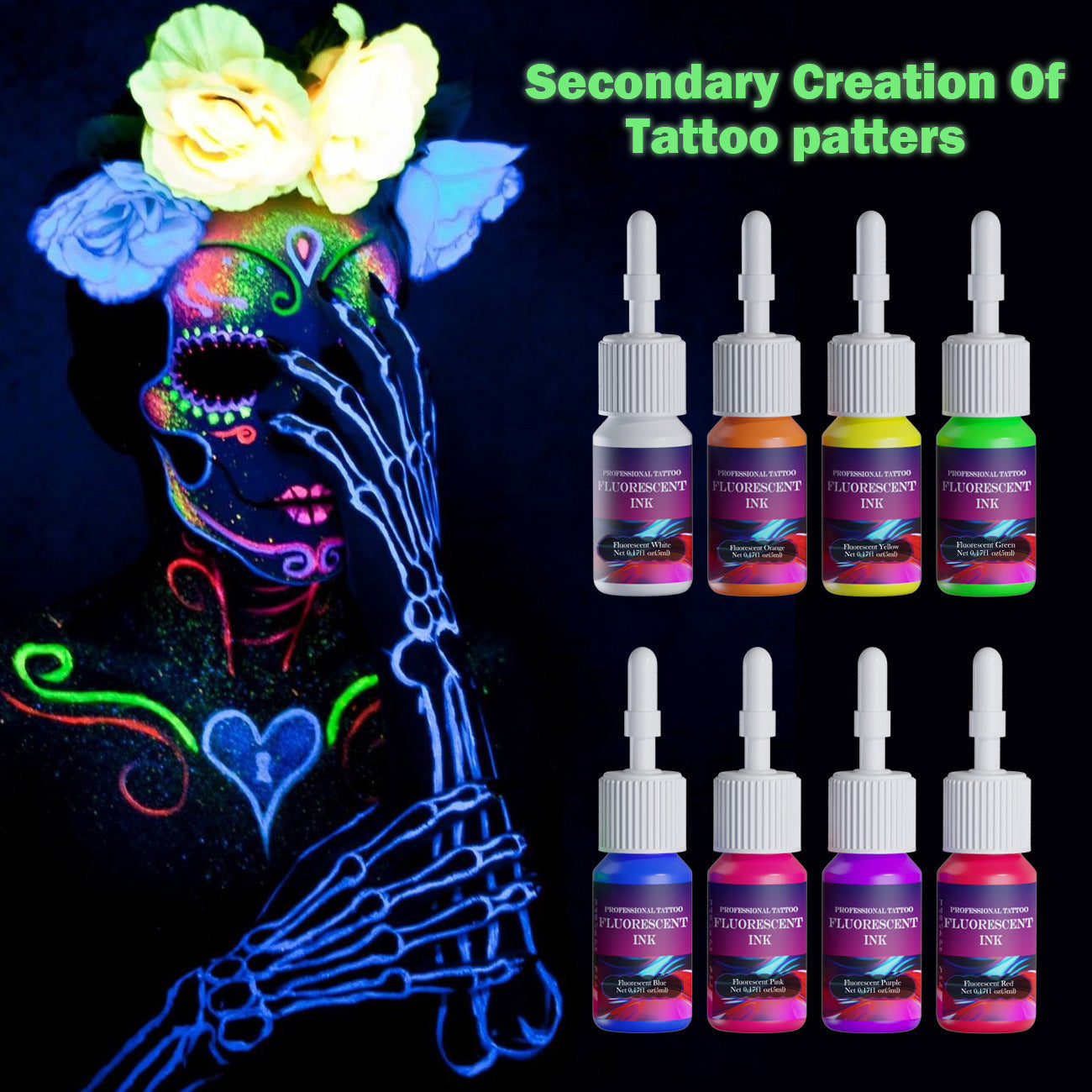 5ML Fluorescent Tattoo Ink Set – 8 Vibrant Colors