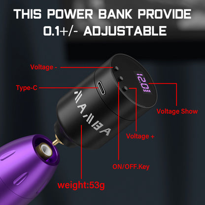 Mini Wireless Tattoo Power Supply – 1350mAh RCA Battery with Digital Display