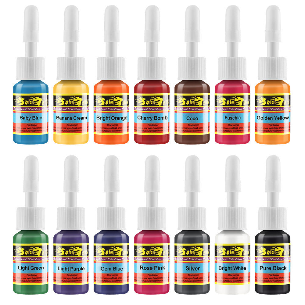 Solong 14-Color Tattoo Ink Set 5ml for Shading & Coloring