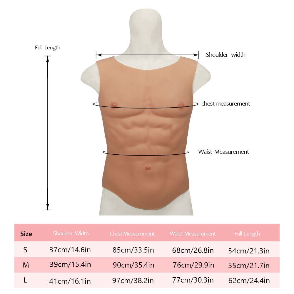 Round-Neck Silicone Muscle Chest Suit — S–L