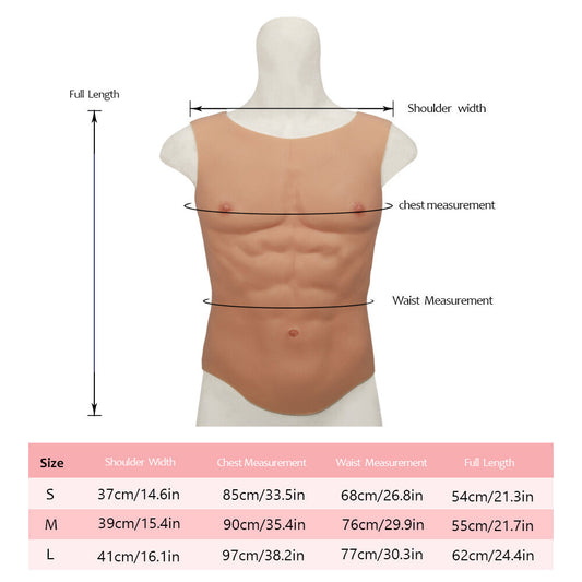 Round-Neck Silicone Muscle Chest Suit — S–L