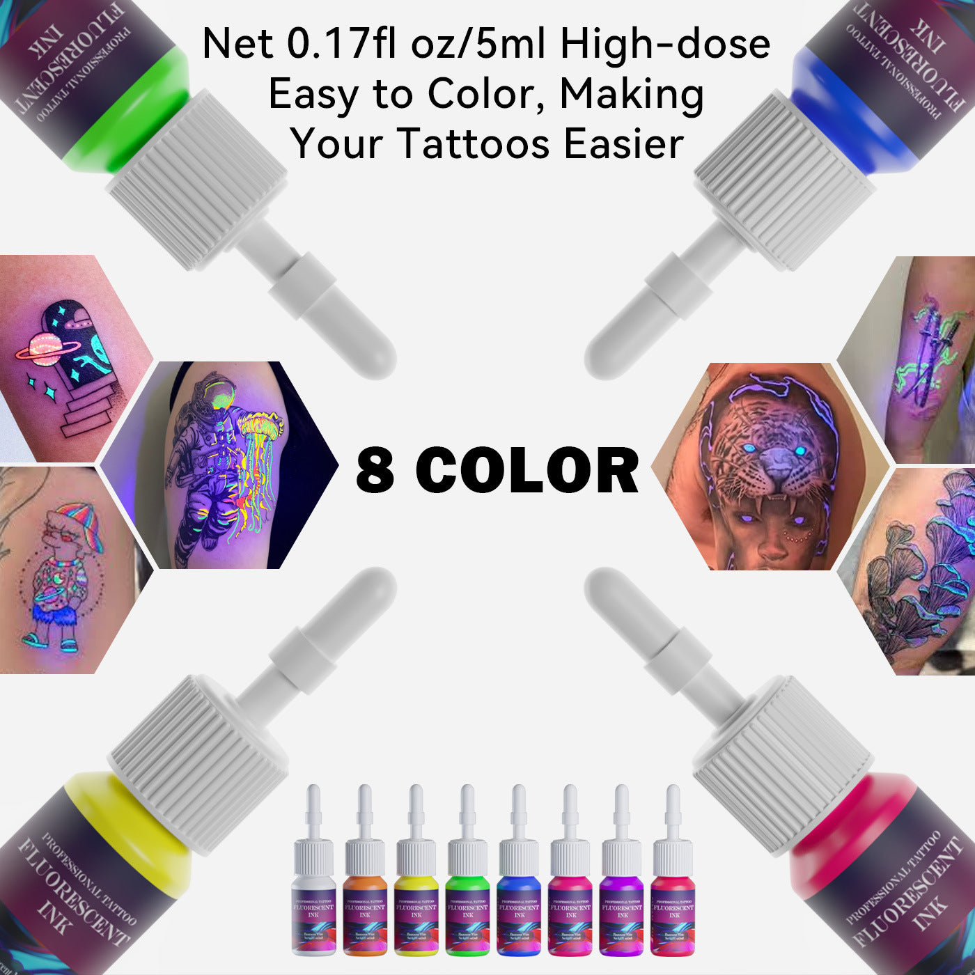 5ML Fluorescent Tattoo Ink Set – 8 Vibrant Colors