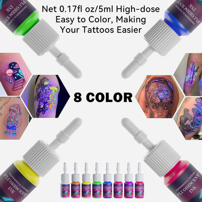 5ML Fluorescent Tattoo Ink Set – 8 Vibrant Colors