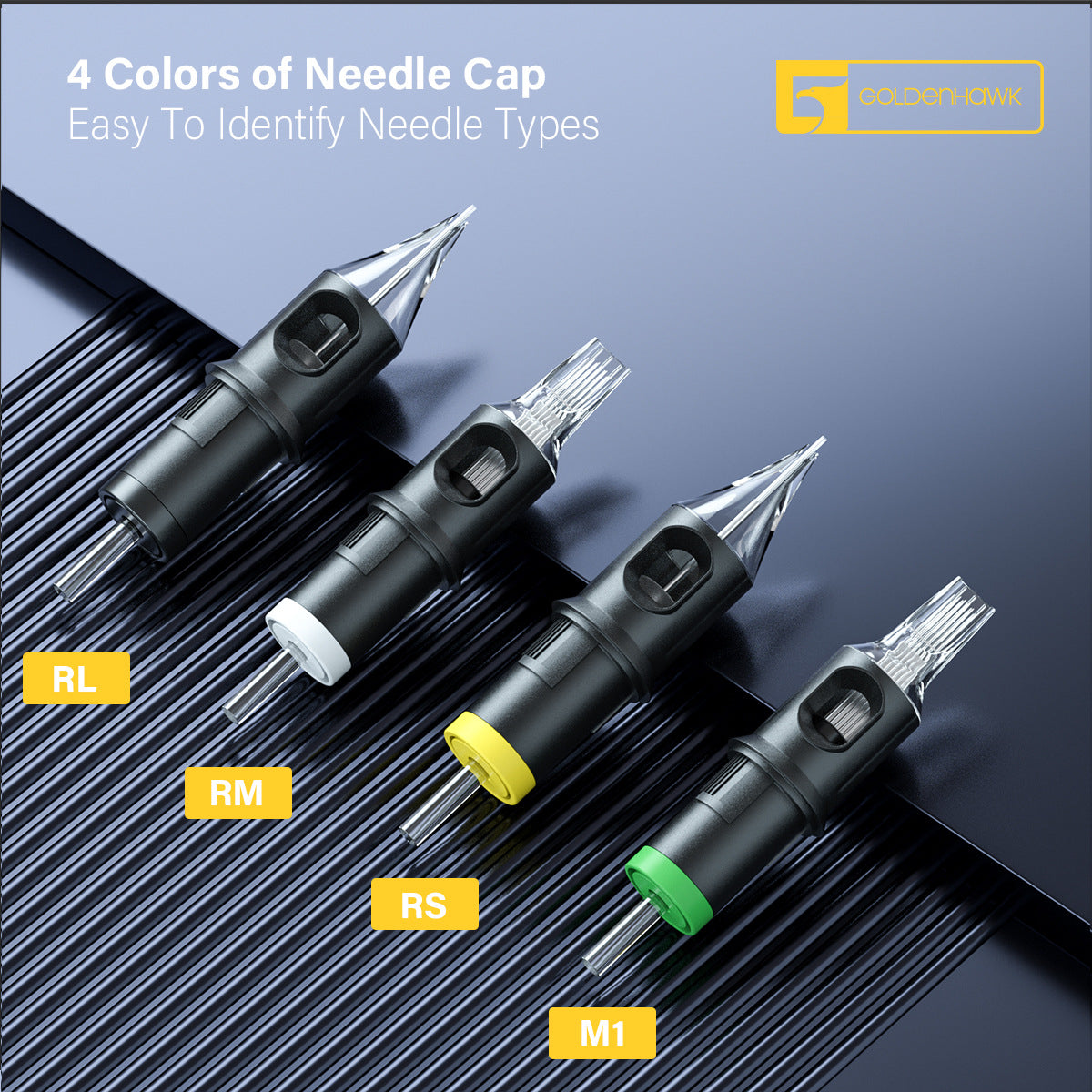GOLDENHAWK Disposable Tattoo Cartridge Needles for Pen – Round & Flat, Box of 20