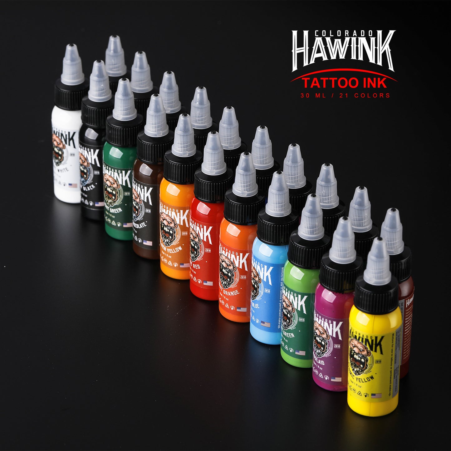Hawink 21-Color Tattoo Ink Set – 30ml Bottles, Professional Color Pigments