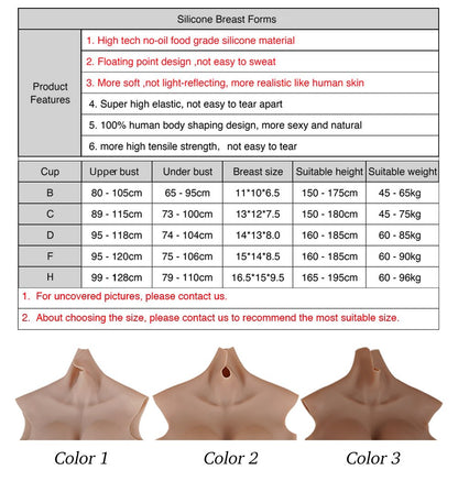 Oil-Free Drop-Shape Silicone Breastplate — B–H Cup