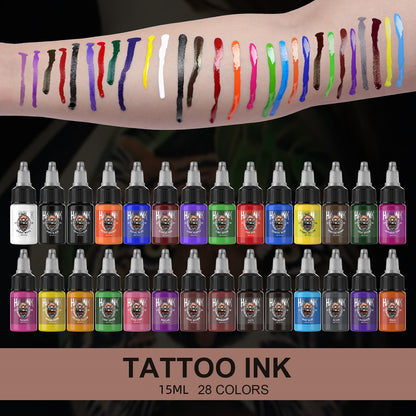Hawink 28-Color Tattoo Ink Set – 15ml Bottles for Lining, Shading & Coloring