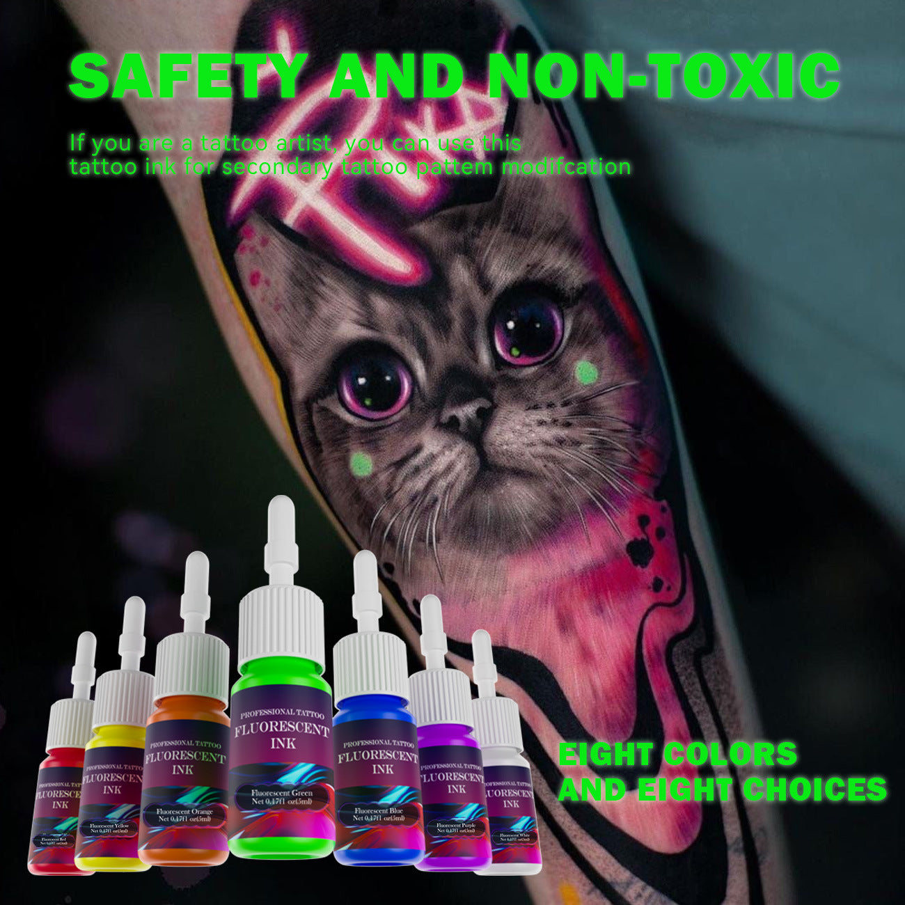 5ML Fluorescent Tattoo Ink Set – 8 Vibrant Colors