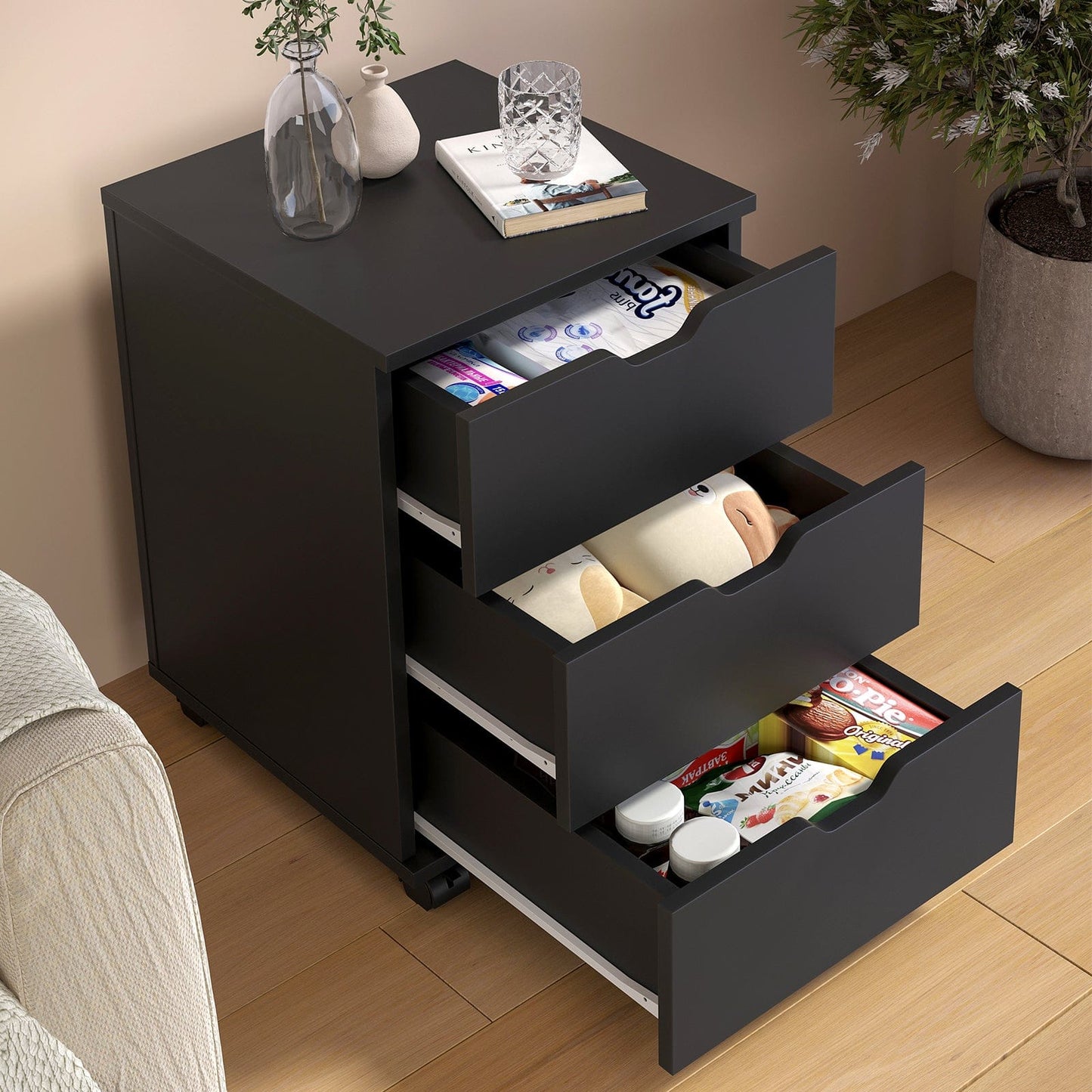 【USA】Rolling Tattoo Supply Cabinet, 3-Drawer Locking Casters (Black)