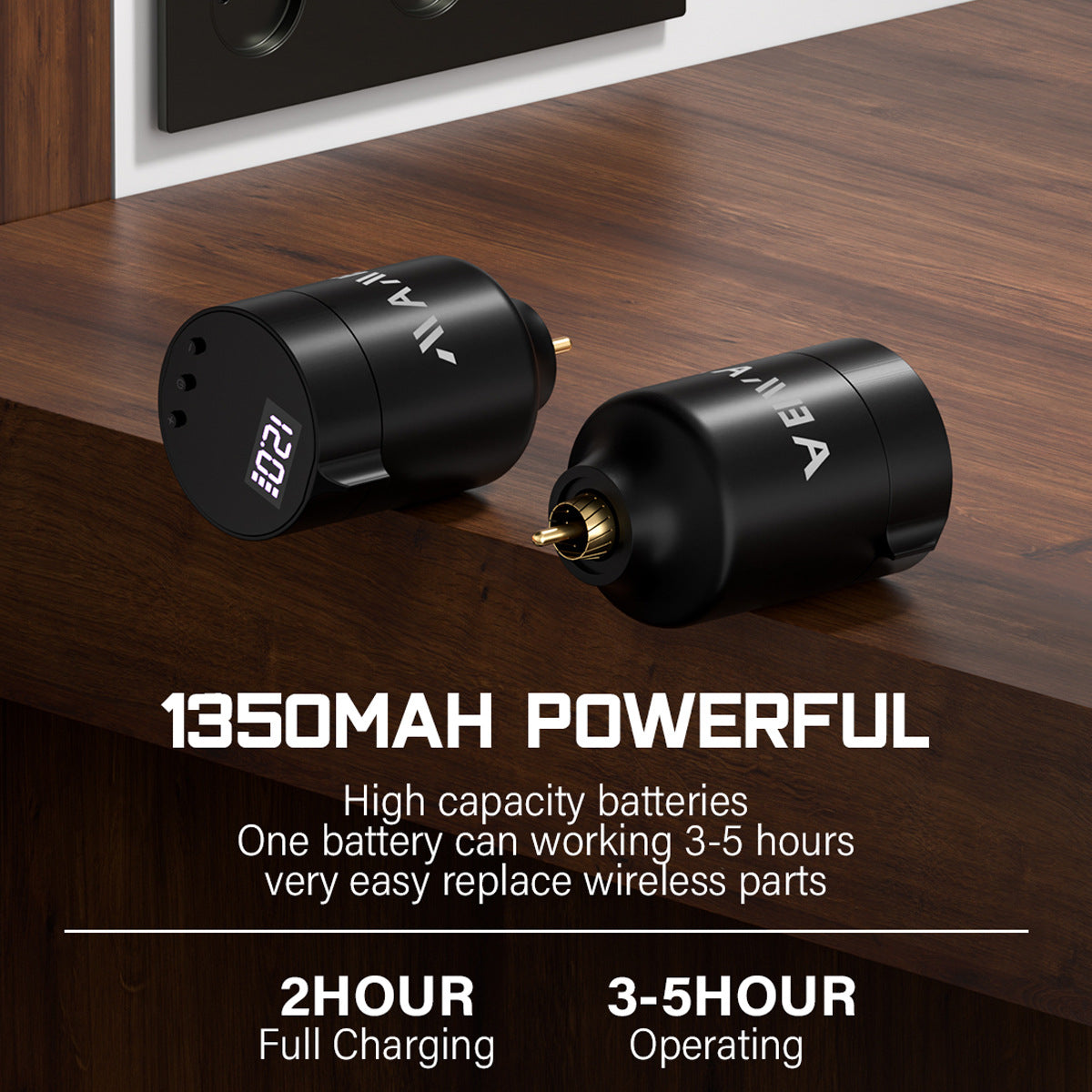 Mini Wireless Tattoo Power Supply – 1350mAh RCA Battery with Digital Display