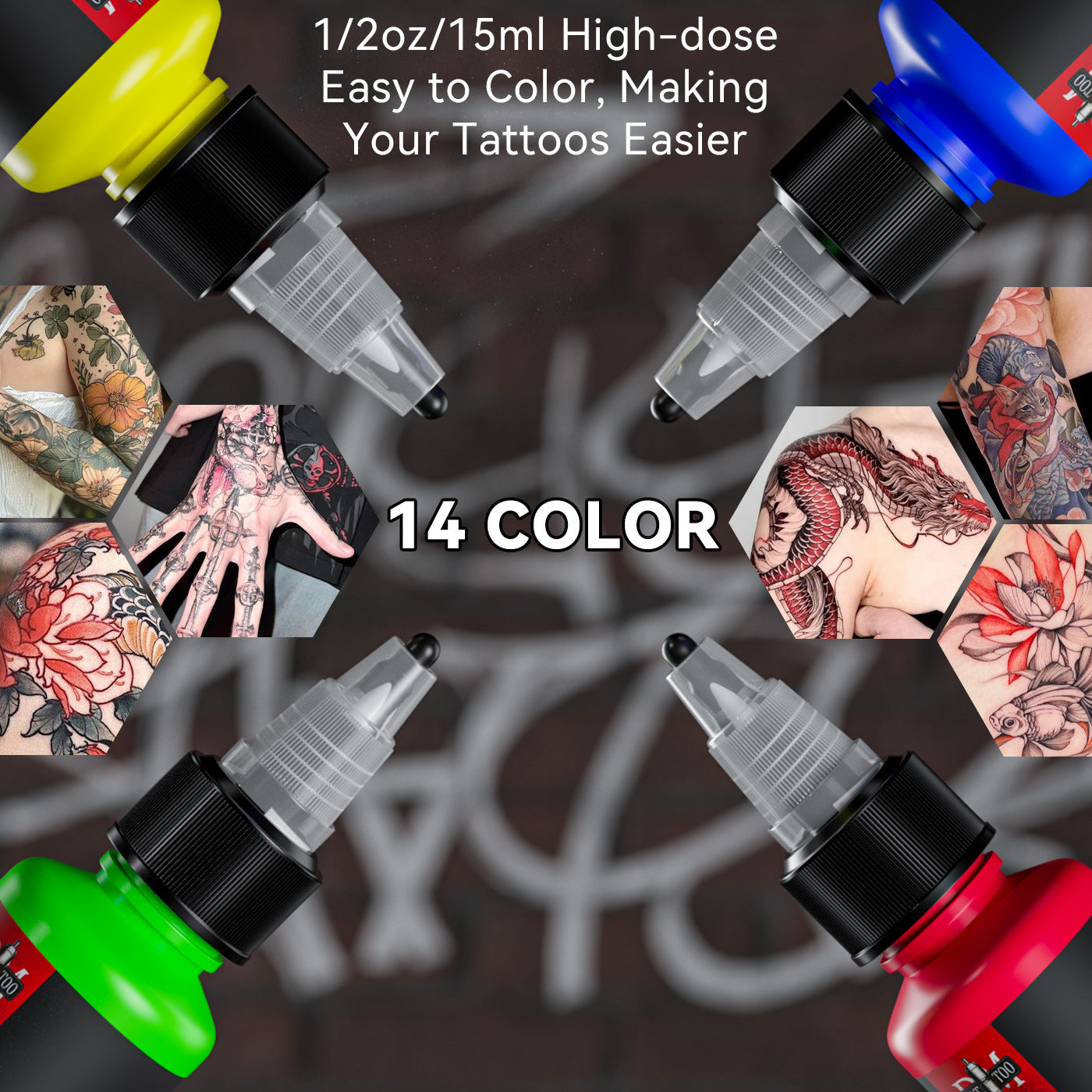 15ML Tattoo Ink Set – 14 Vibrant Colors