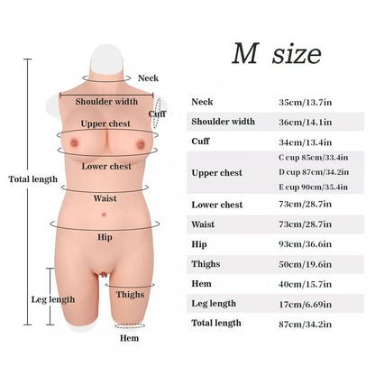 Three-Quarter Silicone Bodysuit with D-Cup Breast Forms