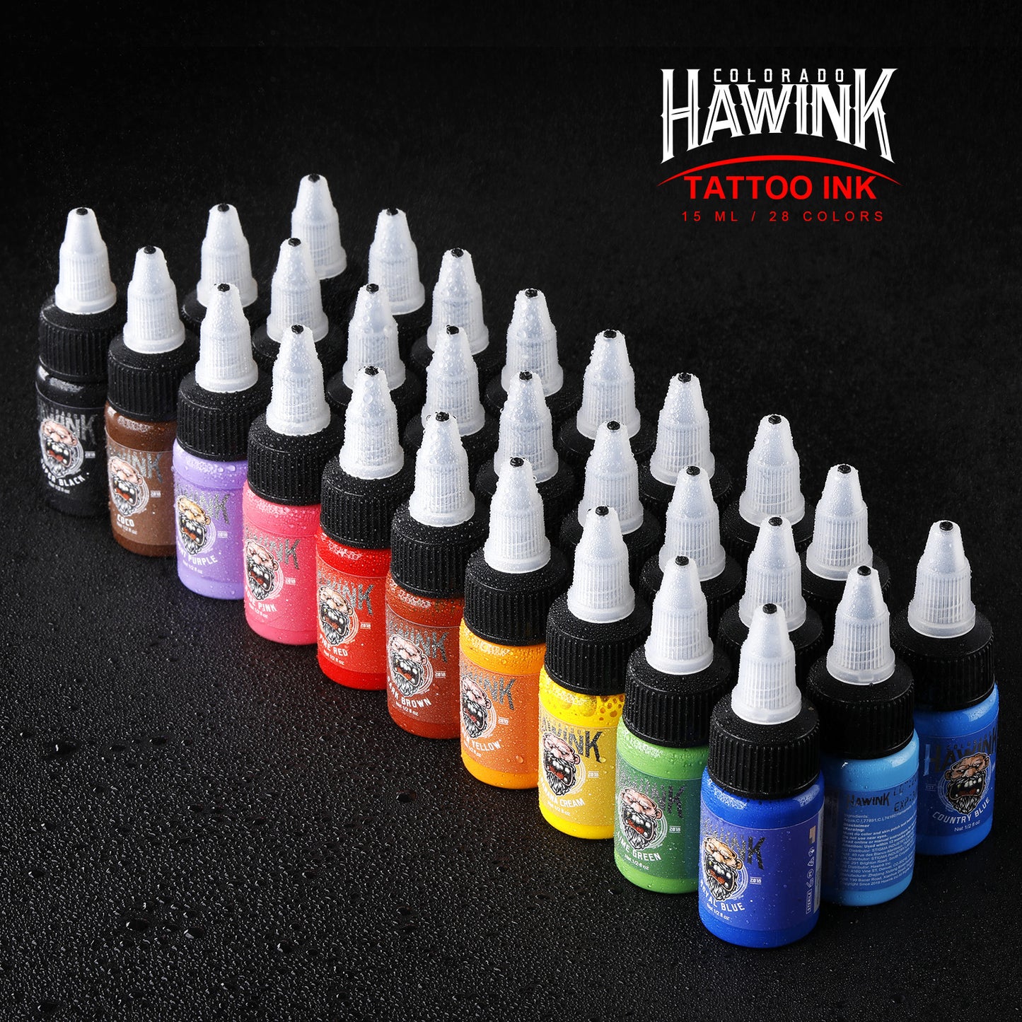 Hawink 28-Color Tattoo Ink Set – 15ml Bottles for Lining, Shading & Coloring
