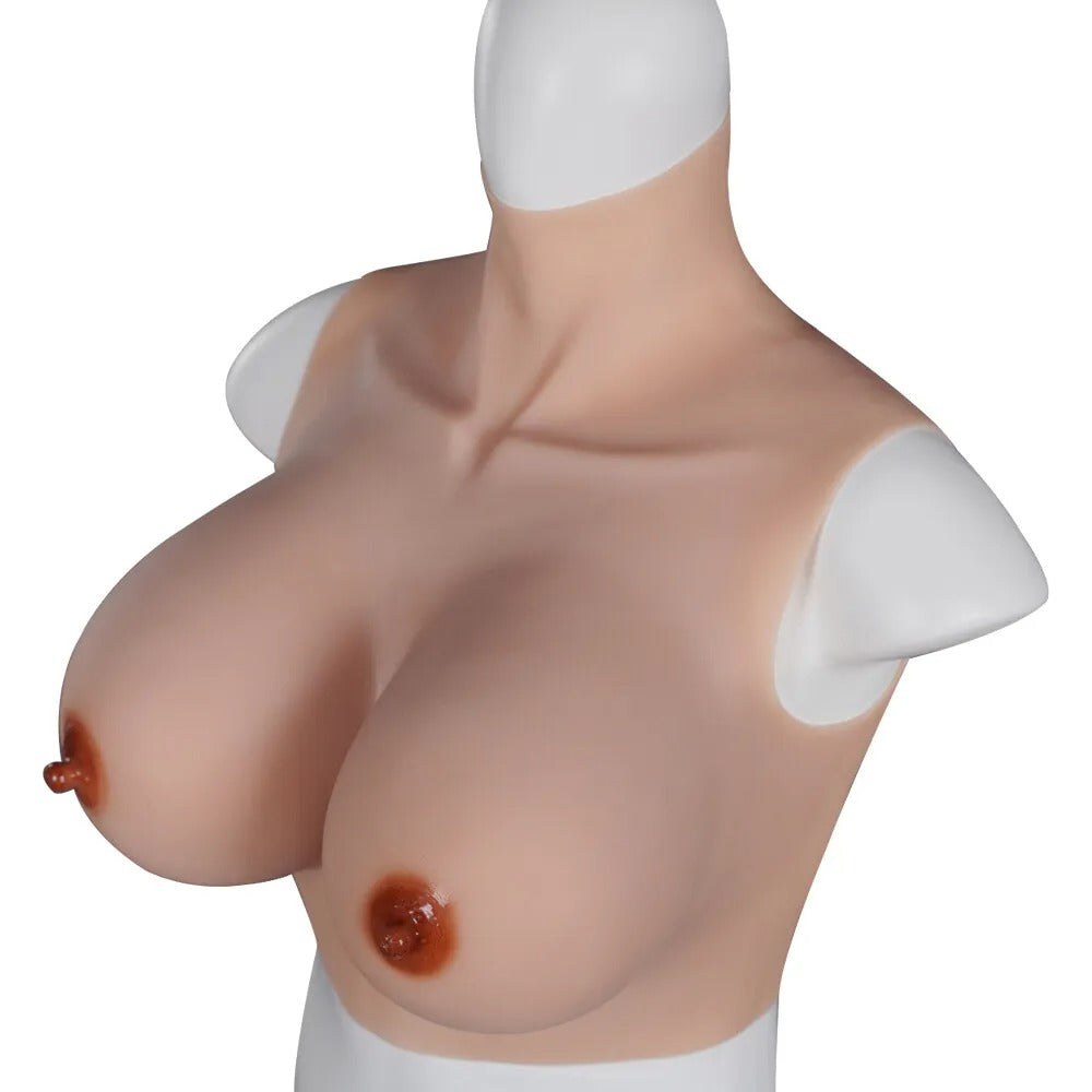 Wearable silicone breastplate shown under clothing