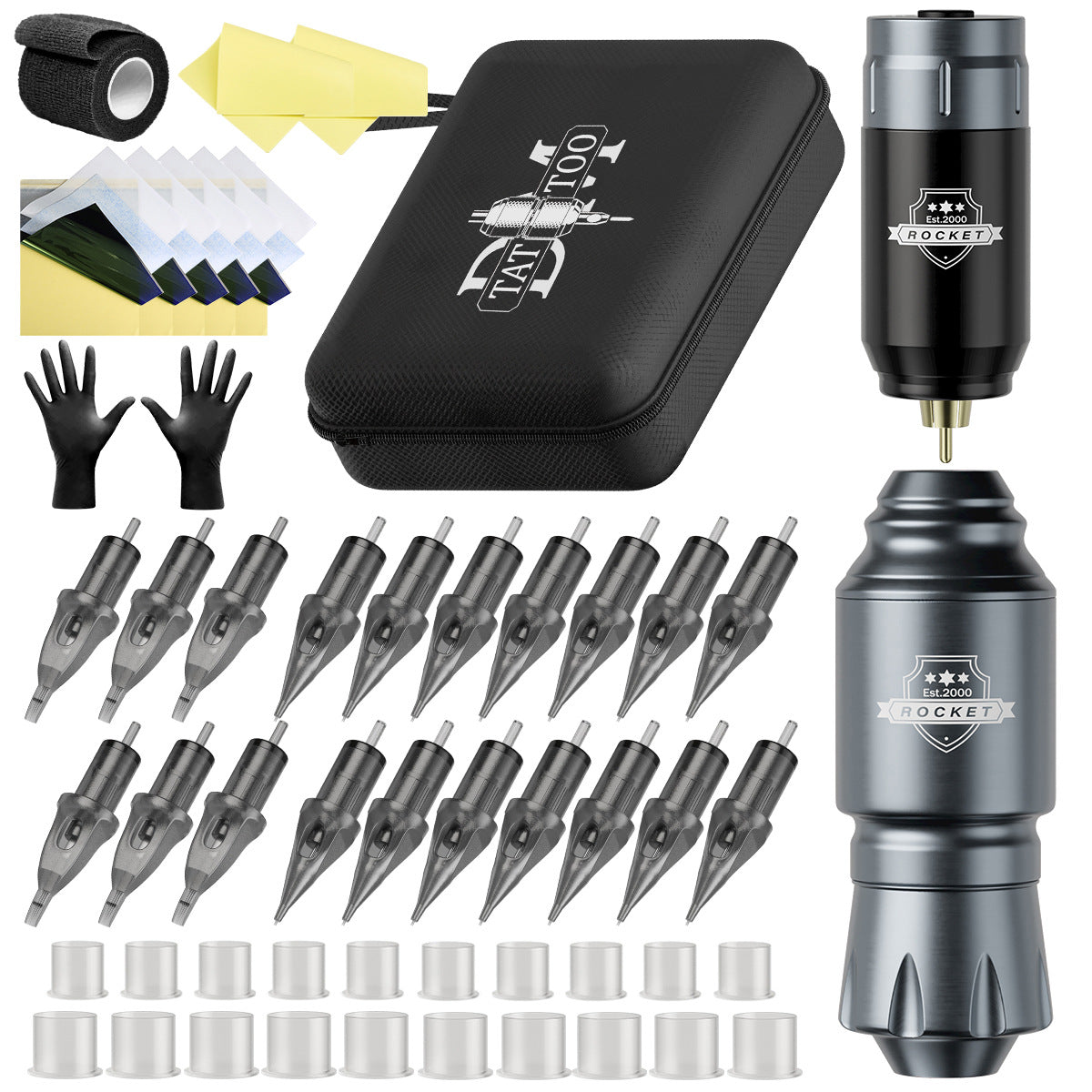Wireless Rocket-Style Short Tattoo Pen Kit – All-in-One Rotary Motor Tattoo Machine