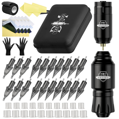 Wireless Rocket-Style Short Tattoo Pen Kit – All-in-One Rotary Motor Tattoo Machine