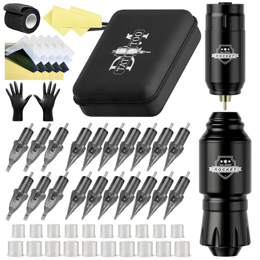 Wireless Rocket-Style Short Tattoo Pen Kit – All-in-One Rotary Motor Tattoo Machine