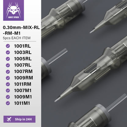 GHOST SPIDER Professional Tattoo Cartridge Needles – Short Taper, PMU & Cheyenne-Compatible (50pcs/Box)