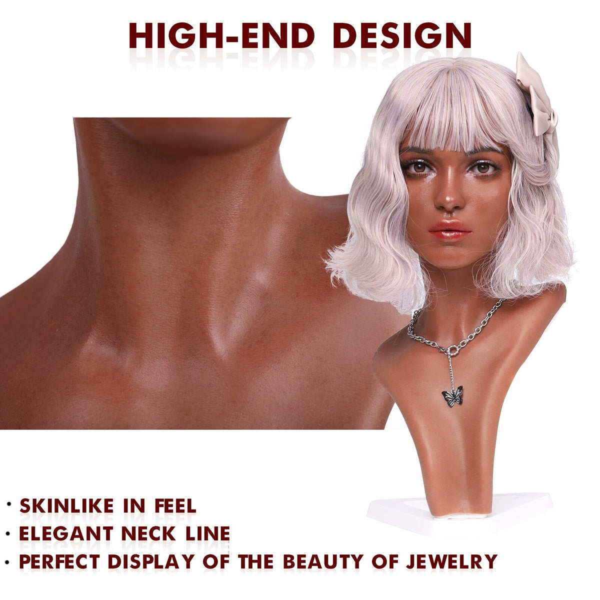 Realistic Female Silicone Head & Shoulder Display Mannequin