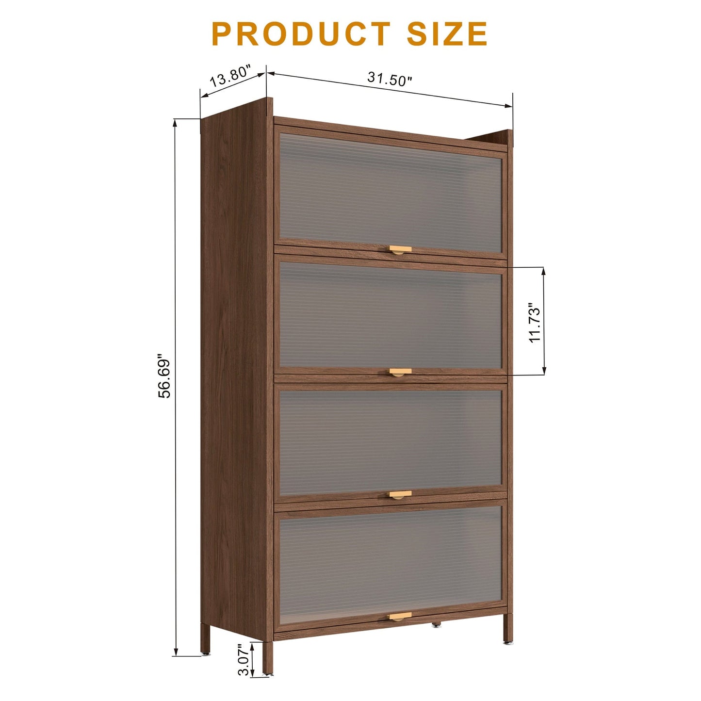 【USA】57" Metal Storage Cabinet for Tattoo Studios, 4 Flip Doors (Walnut)
