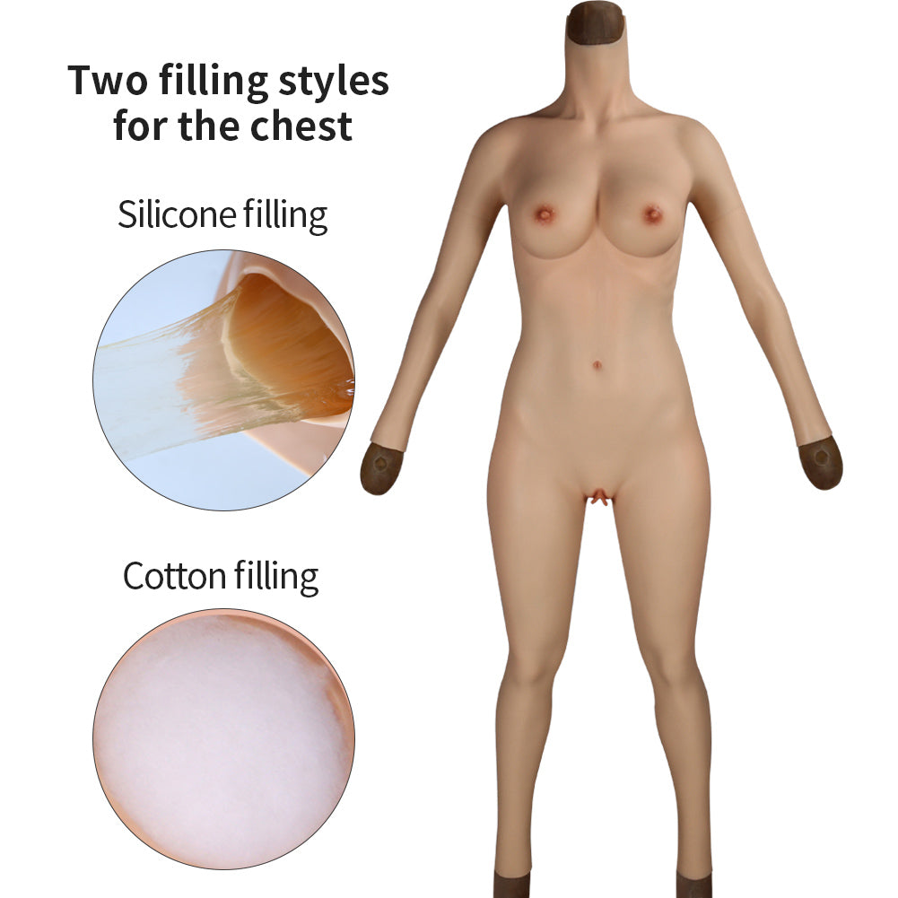 Full-Body Silicone Bodysuit with C or E Cup Breast Forms