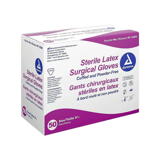 Dynarex Sterile White Latex Gloves — Box of 100