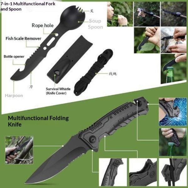 Outdoor Survival Gear and Emergency Equipment Kit, Cool Gadgets for Men, Camping Fishing