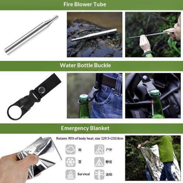 Outdoor Survival Gear and Emergency Equipment Kit, Cool Gadgets for Men, Camping Fishing