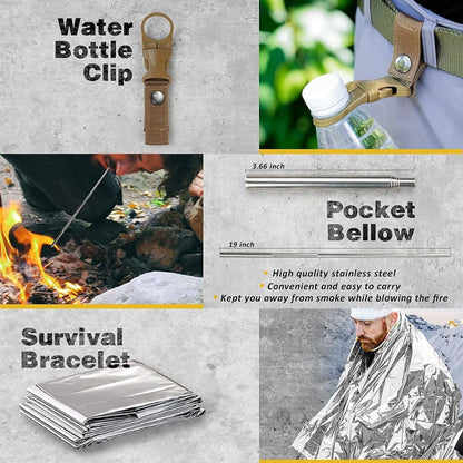 Outdoor Survival Gear and Emergency Equipment Kit, Cool Gadgets for Men, Camping Fishing