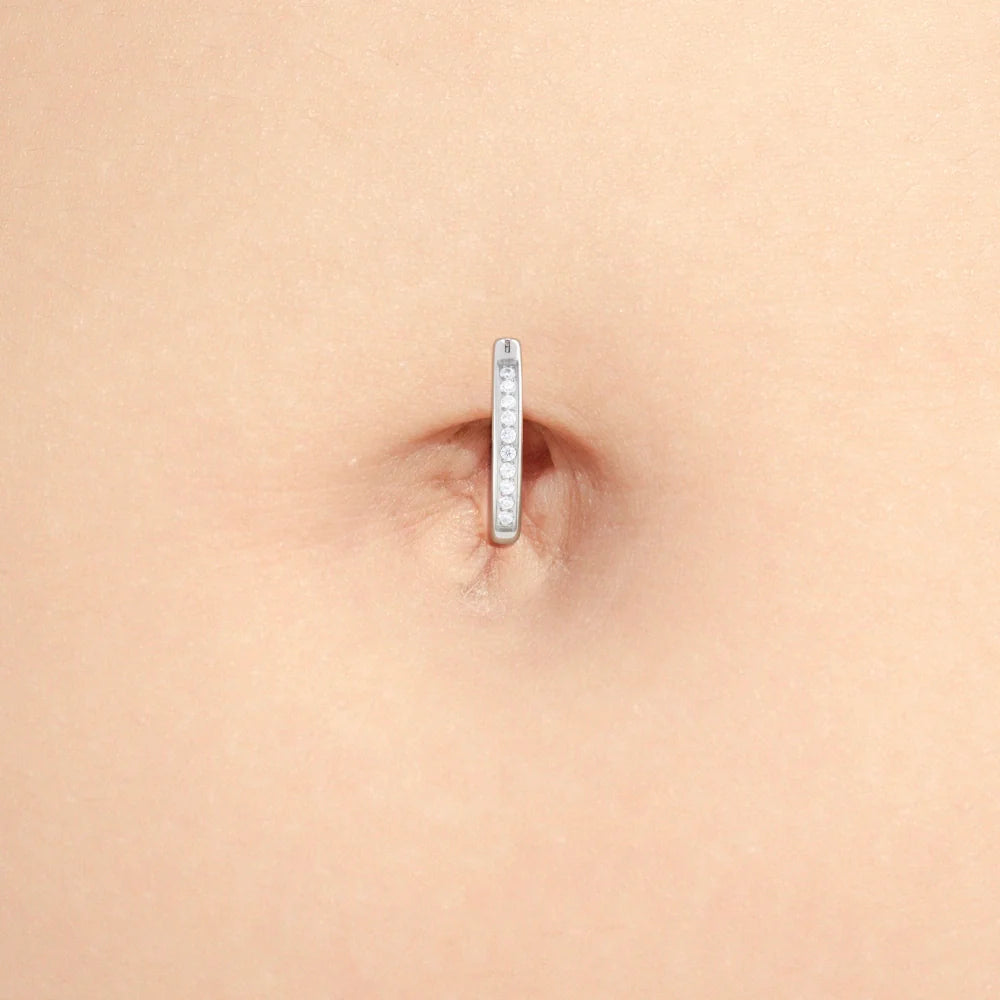 Tilum 14g Titanium Crescent Curve Jeweled Navel Clicker
