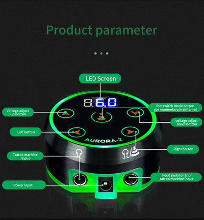 Aurora II LCD Touch Tattoo Power Supply – 3.4A High Output with 1-Year Warranty