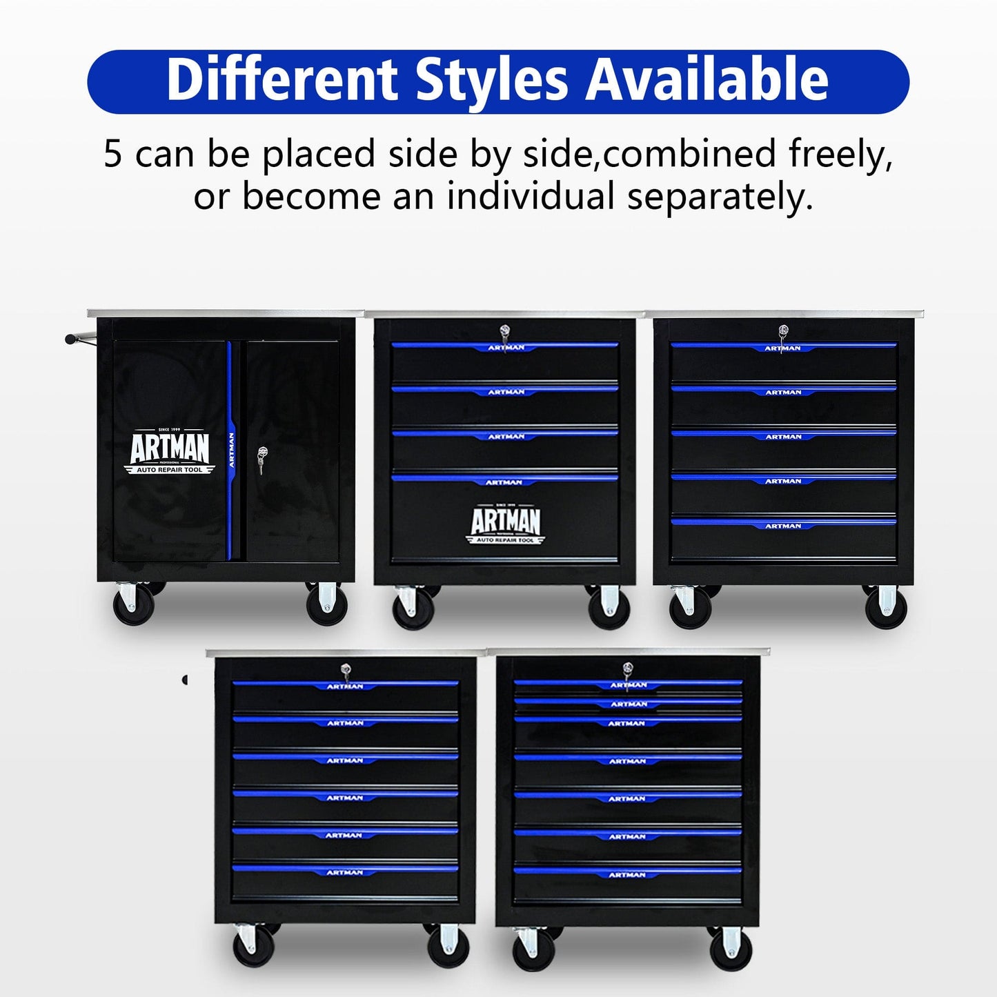 【USA】4-Drawer Steel Rolling Trolley with Locking Casters