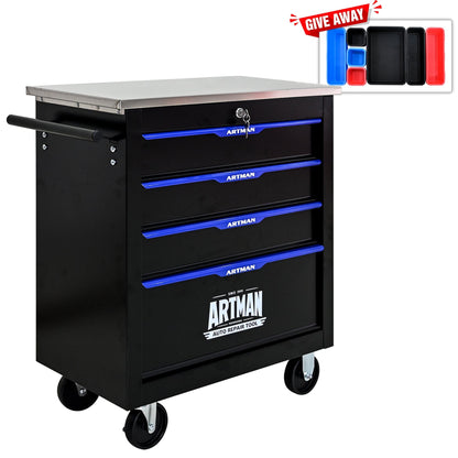 【USA】4-Drawer Steel Rolling Trolley with Locking Casters