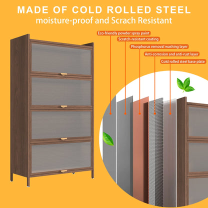 【USA】57" Metal Storage Cabinet for Tattoo Studios, 4 Flip Doors (Walnut)