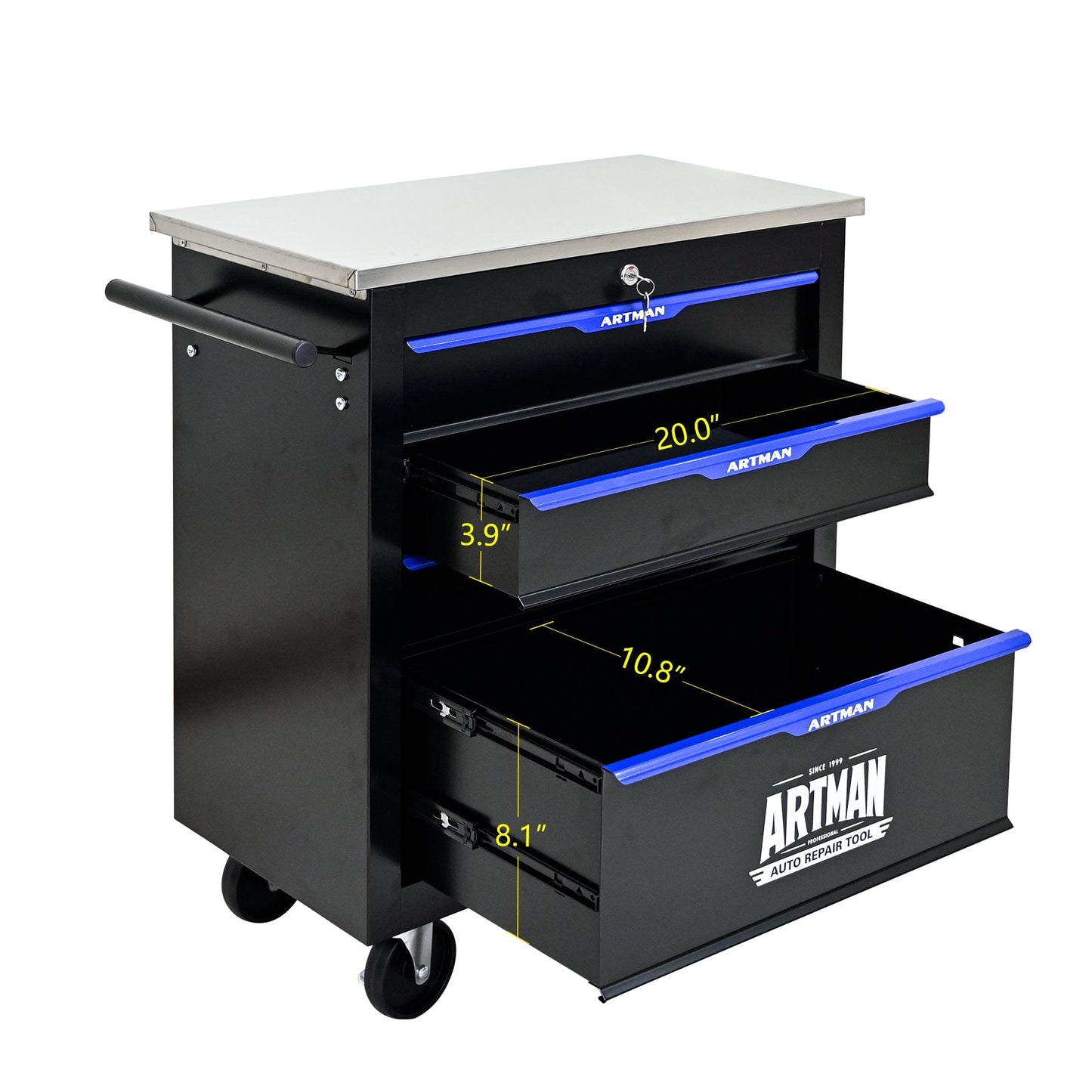 【USA】4-Drawer Steel Rolling Trolley with Locking Casters