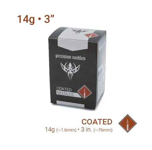14g Sterilized 3" Coated Piercing Needles - Box of 100