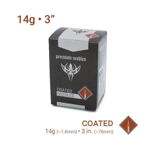 14g Sterilized 3" Coated Piercing Needles - Box of 100