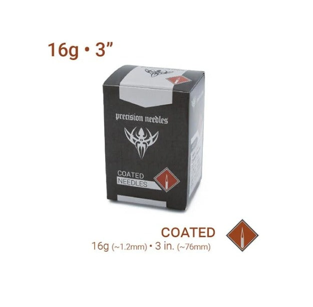 16g Sterilized 3" Coated Piercing Needles — Box of 100