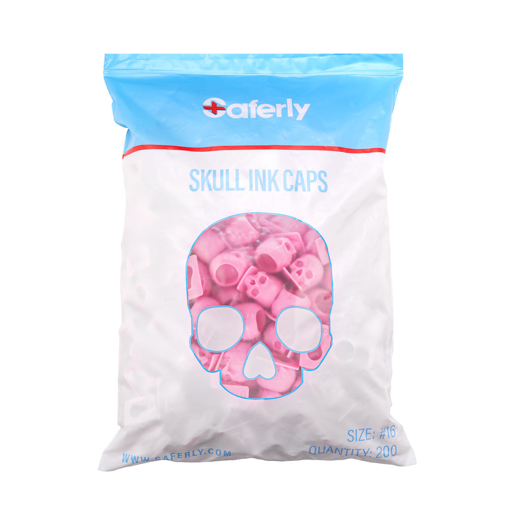 Saferly Skull Silicone Ink Caps —Size #16 (Large) — Bag of 200  — Pick Color